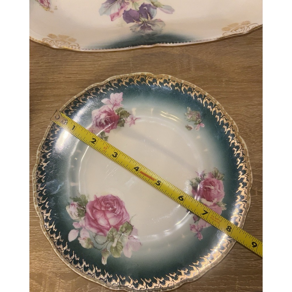 Antique German Porcelain Dish Lot C.T. Silesia Crown China Green Floral Vintage - Picture 15 of 16